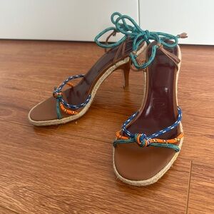 Staud chiara espadrille heels with orange green and blue cords